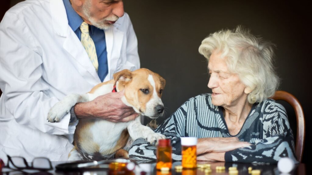 dog helping trauma recovery patient on to take medicine