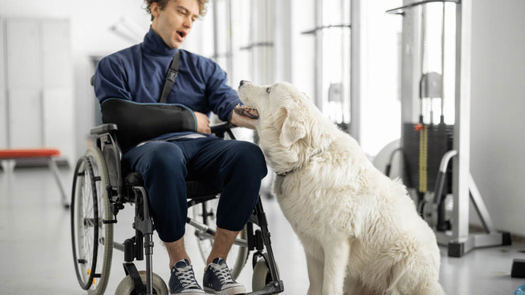 Therapy dog helping A person for addiction recovery 